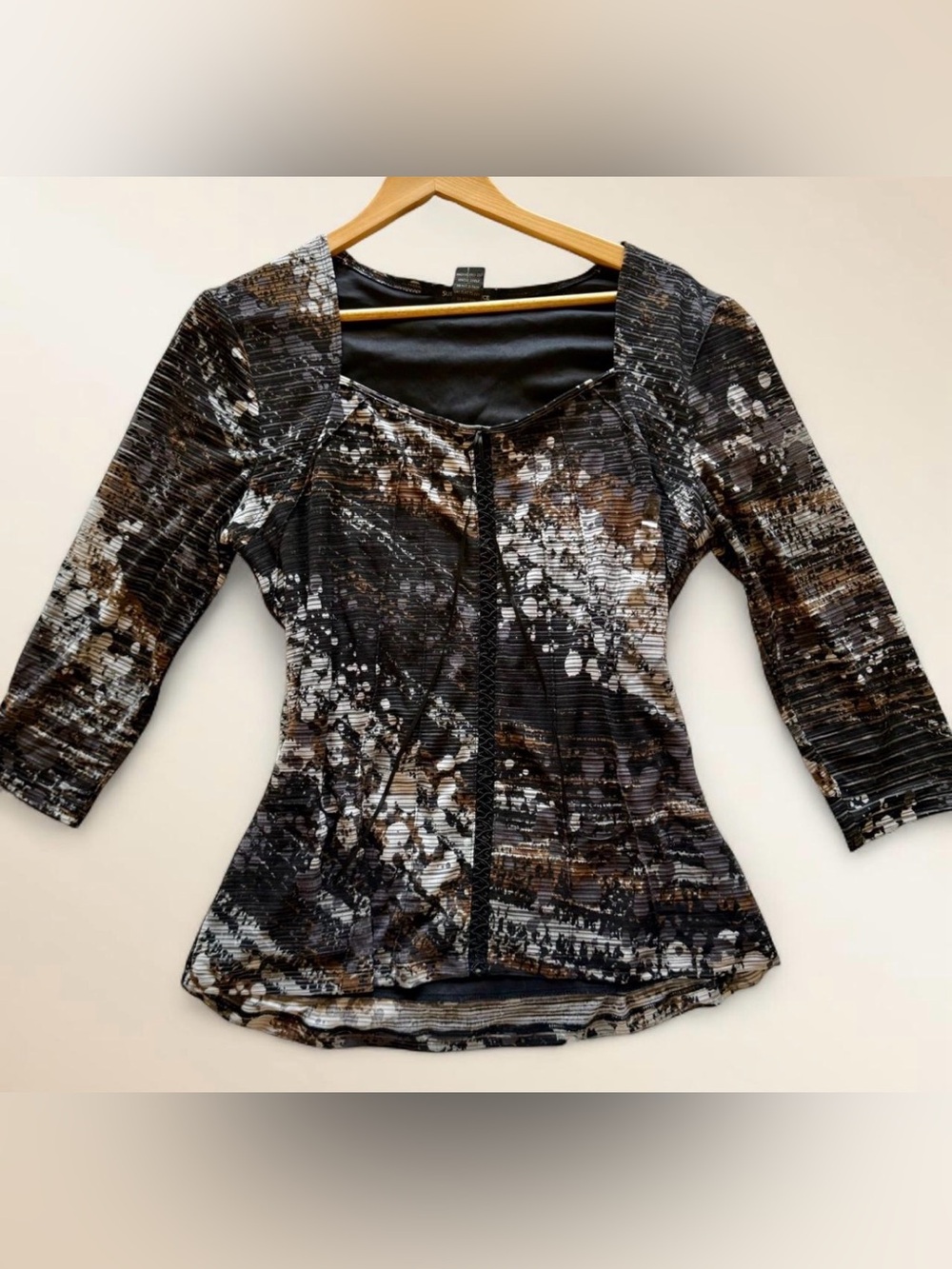 Susan Lawrence Abstract Ruched Blouse XL Office Siren Going Out Top